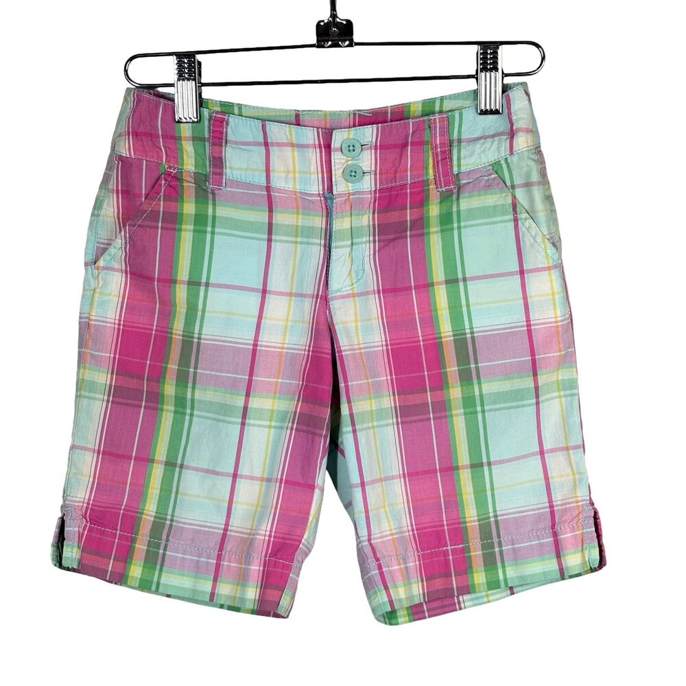 Vintage Y2K Justice Bermuda Shorts Girls 10 Slim Pink Plaid Twee Kawaii Preppy